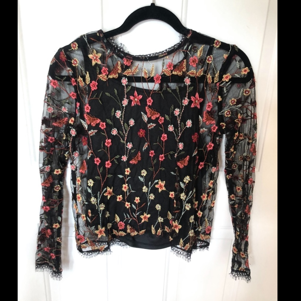 NSR Embroidered Mesh Crop Top